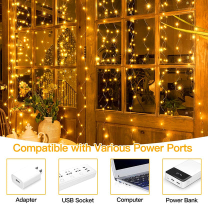 Solar Curtain String Lights 3M USB Power Fairy Lights 8 Mode Holiday Garland Lamp Outdoor Yard Christmas Decor String Lights