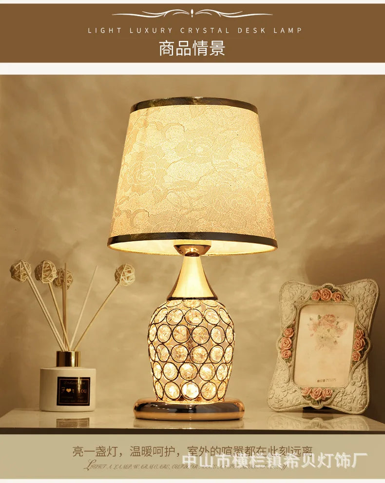 European-Style Crystal Table Lamp Ins Simple Modern Bedroom Warm Romantic Fashion Creative Decorative Bedside Lamp