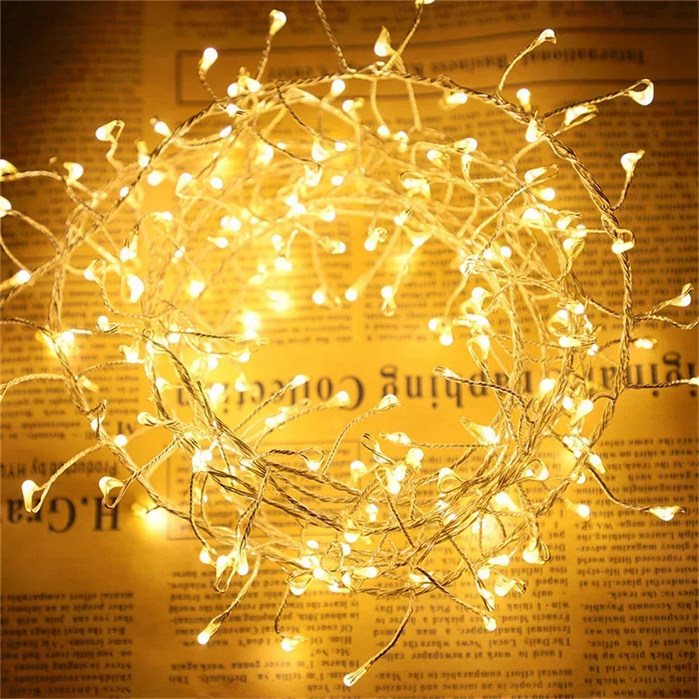 200/400 LED USB Firecracker Fairy Light Outdoor Firecracker Cluster Twinkle String Light with Remote for Wreath DIY Party Decor