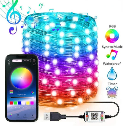 LED Fairy String Light APP Bluetooth Control USB Smart Garland Lamp Festoon Led Outdoor Indoor Bedroom Party RGB Christmas Light