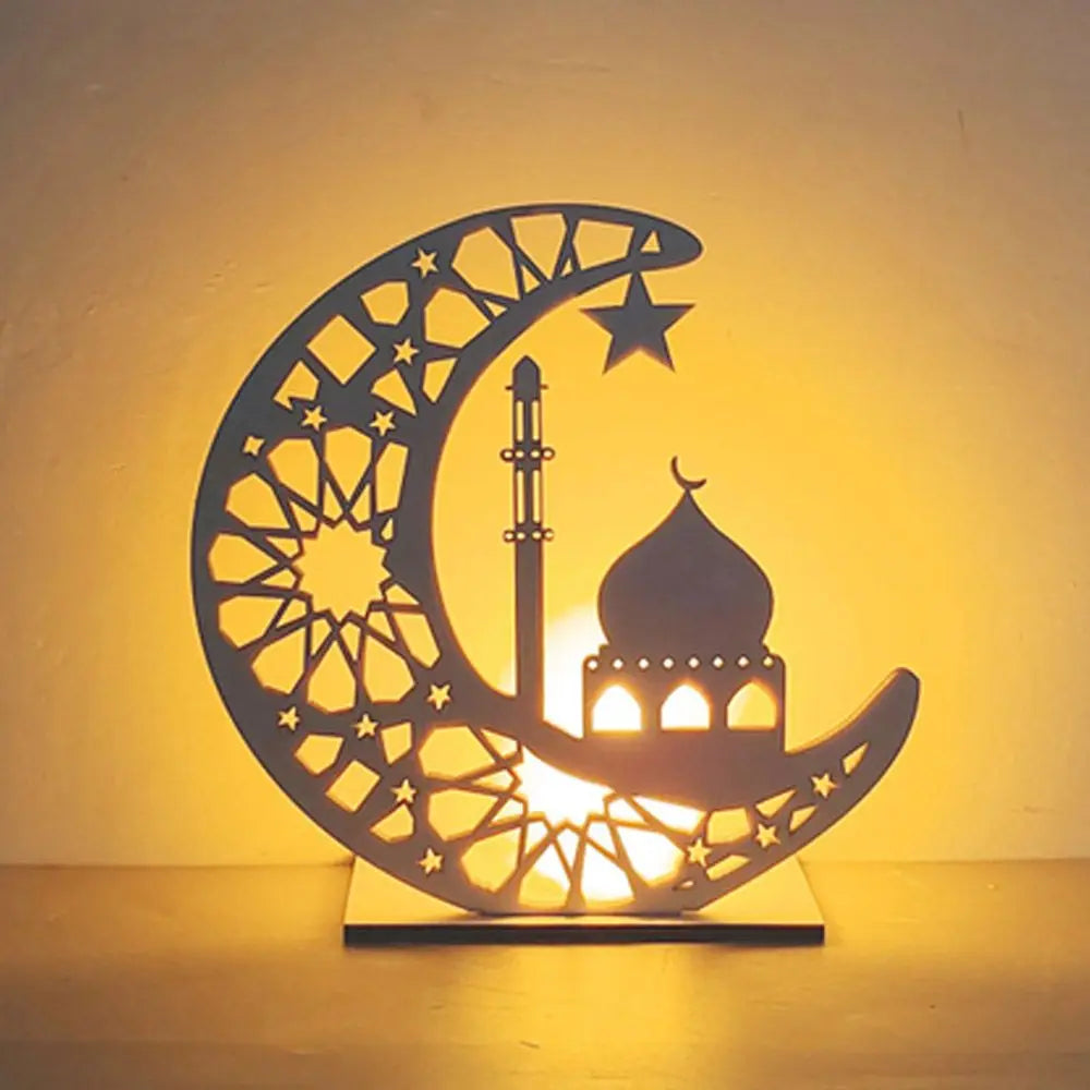 Party Decor Muslim Wooden Kareem Ramadan EID Mubarak Islamic Candles Light