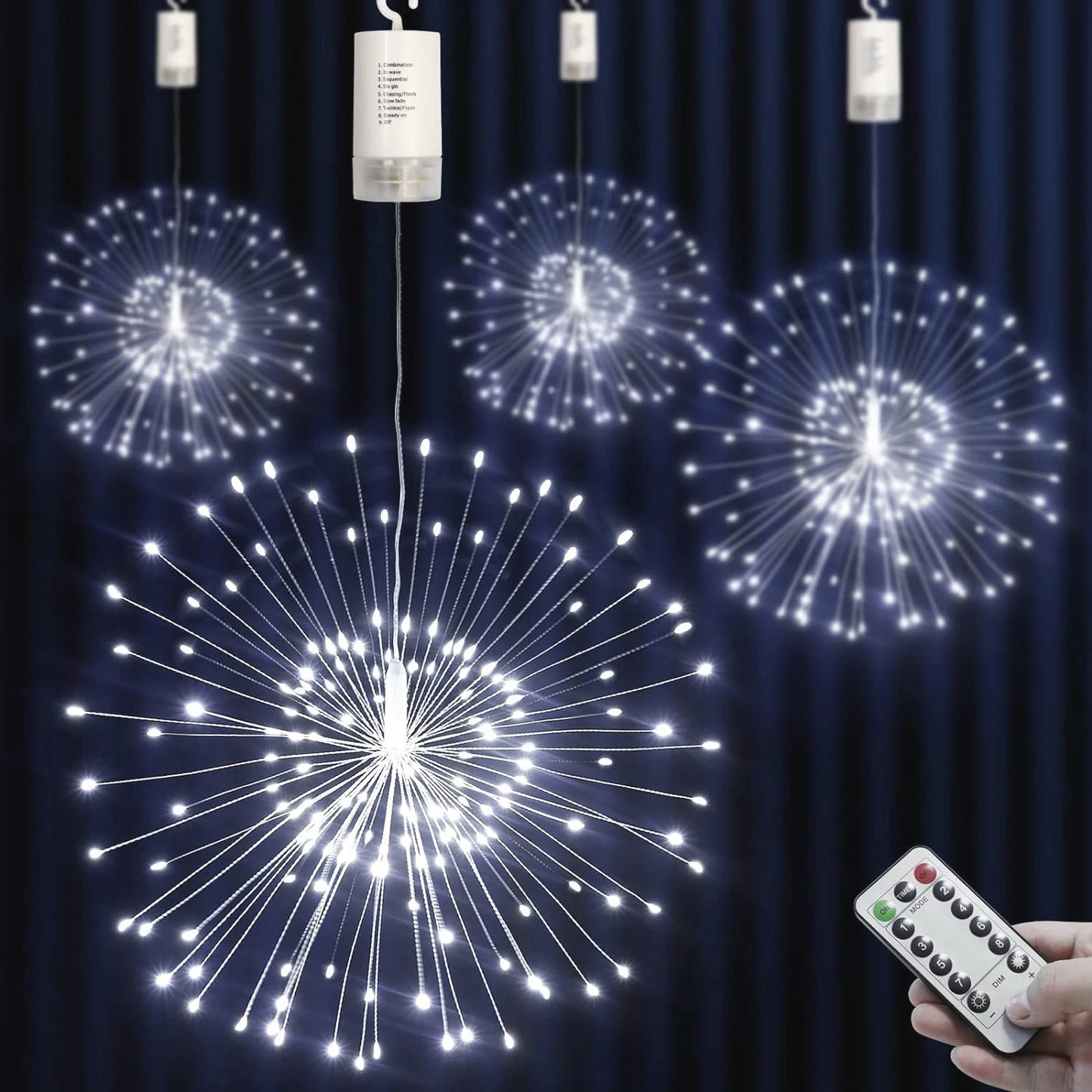 150/200 LED String Fairy Lights Hanging Starburst Lamp DIY Firework Christmas Garland Festival Decoration Remote Twinkle Lights