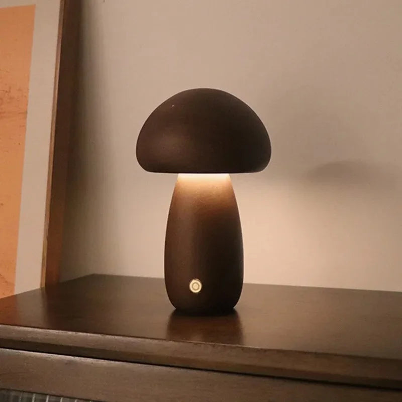 Cute Mushroom LED Night Light Wooden Bedside Table Lamp with Touch Switch Room Decoration High-level Environmental Mushroom Lamp