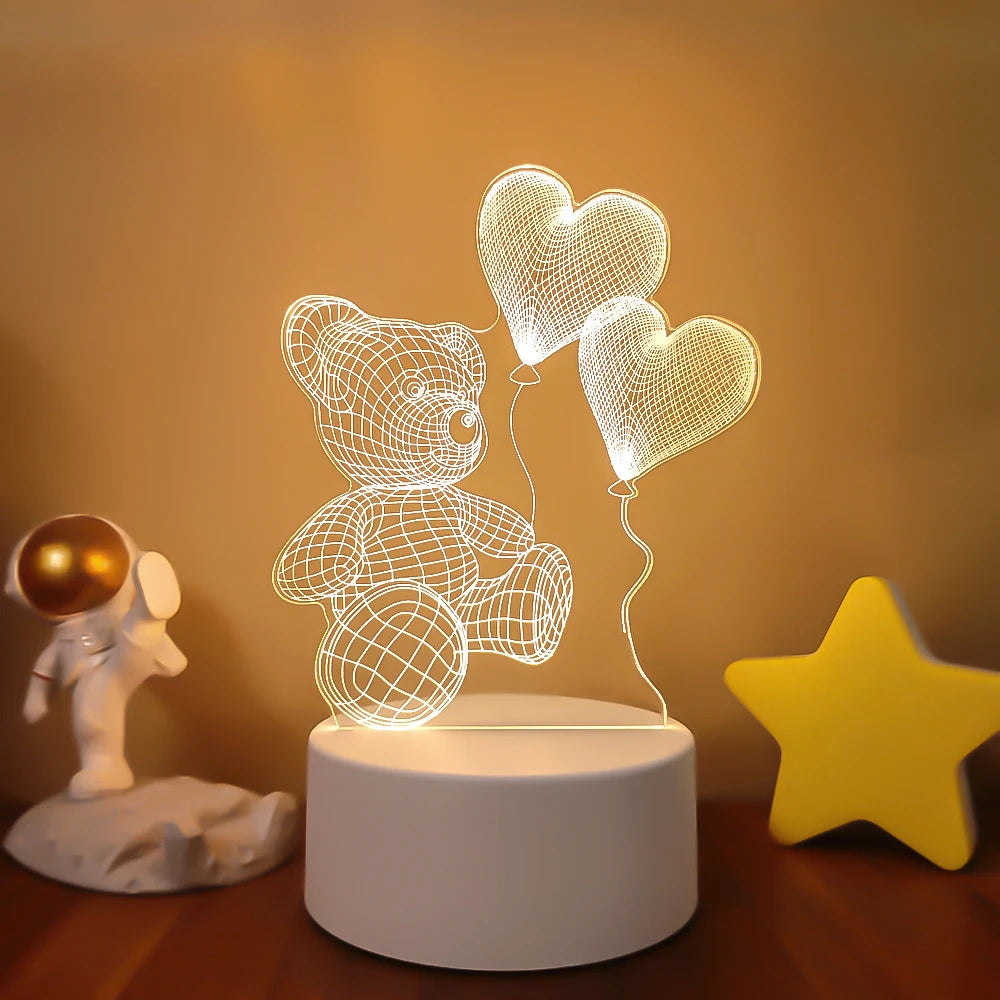 Romantic Love 3D Lamp Heart-shaped Balloon Acrylic LED Night Light Decorative Table Lamp Valentine's Day Sweetheart Wife's Gift