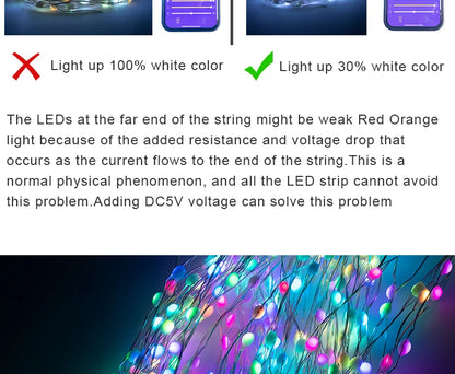 Copper Wire LED Pixel String DC5V 12mA 3pin 50mm/100mm Pitch SK6812 Christmas Lights for Bedroom WS2812B RGBIC Full Color