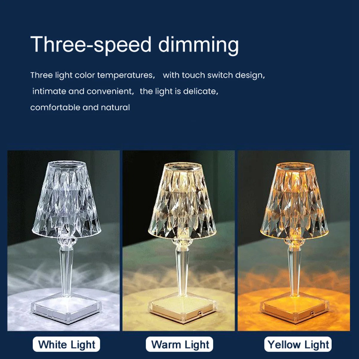 3Colors Diamond Table Lamp Crystal LED