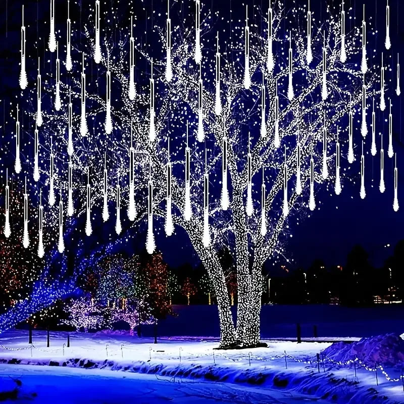 Christmas Lights Outdoor Icicle Lights Snowfall Meteor Shower Rain Light Christmas Decoration Falling Drop String Light 8 Tubes