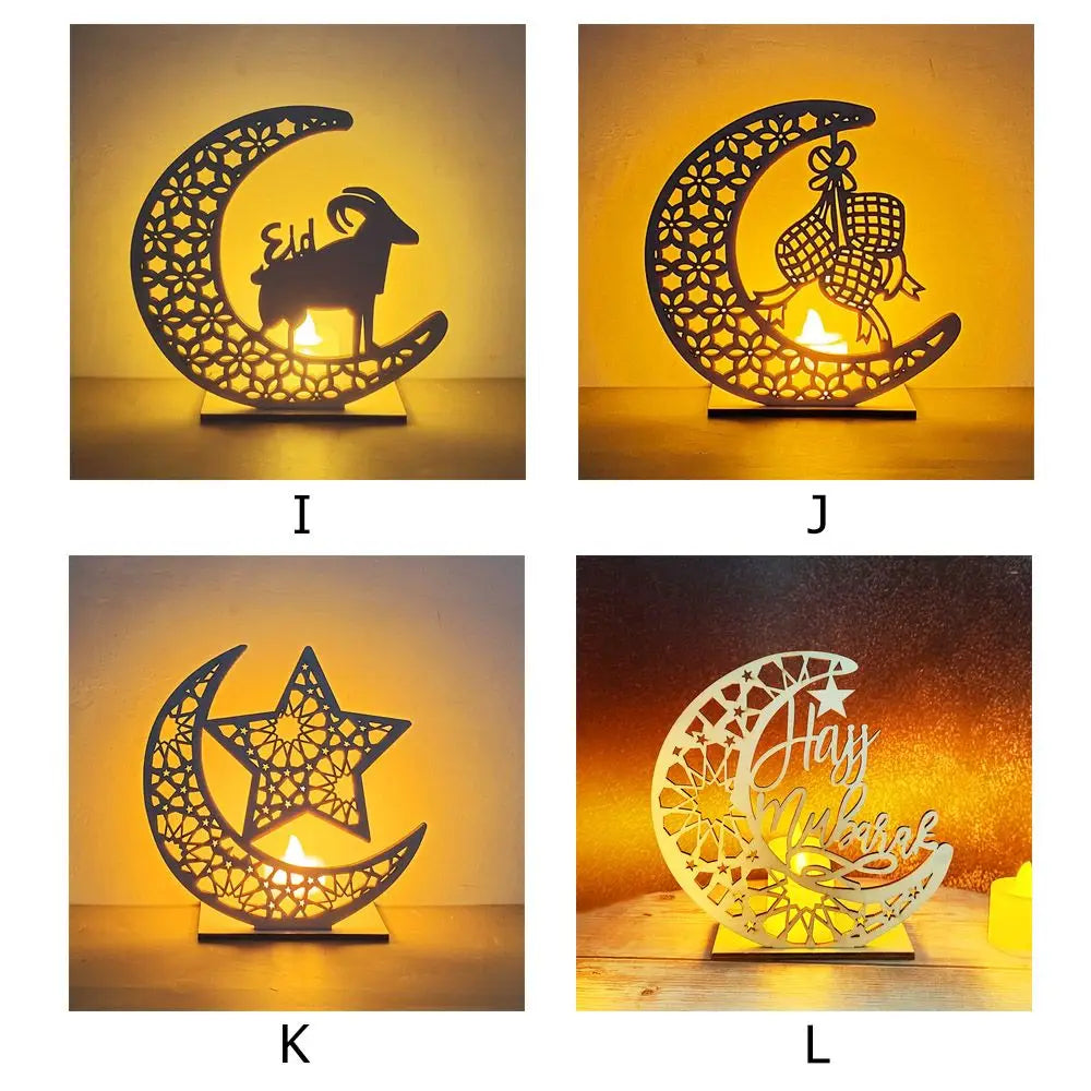 Party Decor Muslim Wooden Kareem Ramadan EID Mubarak Islamic Candles Light