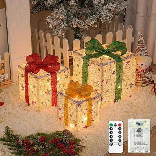 3Pcs/Set LED Christmas Gift Box Light Battery Powered Festive Decor Gift Case Home Outdoor Christmas Xmas Tree Wedding Ornament