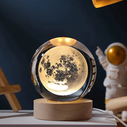 USB 3D Crystal Ball LED Night Light Laser Engraved SolarSystem Globe Astronomy Birthday Gift for Bedroom Home Desktop Decor Lamp