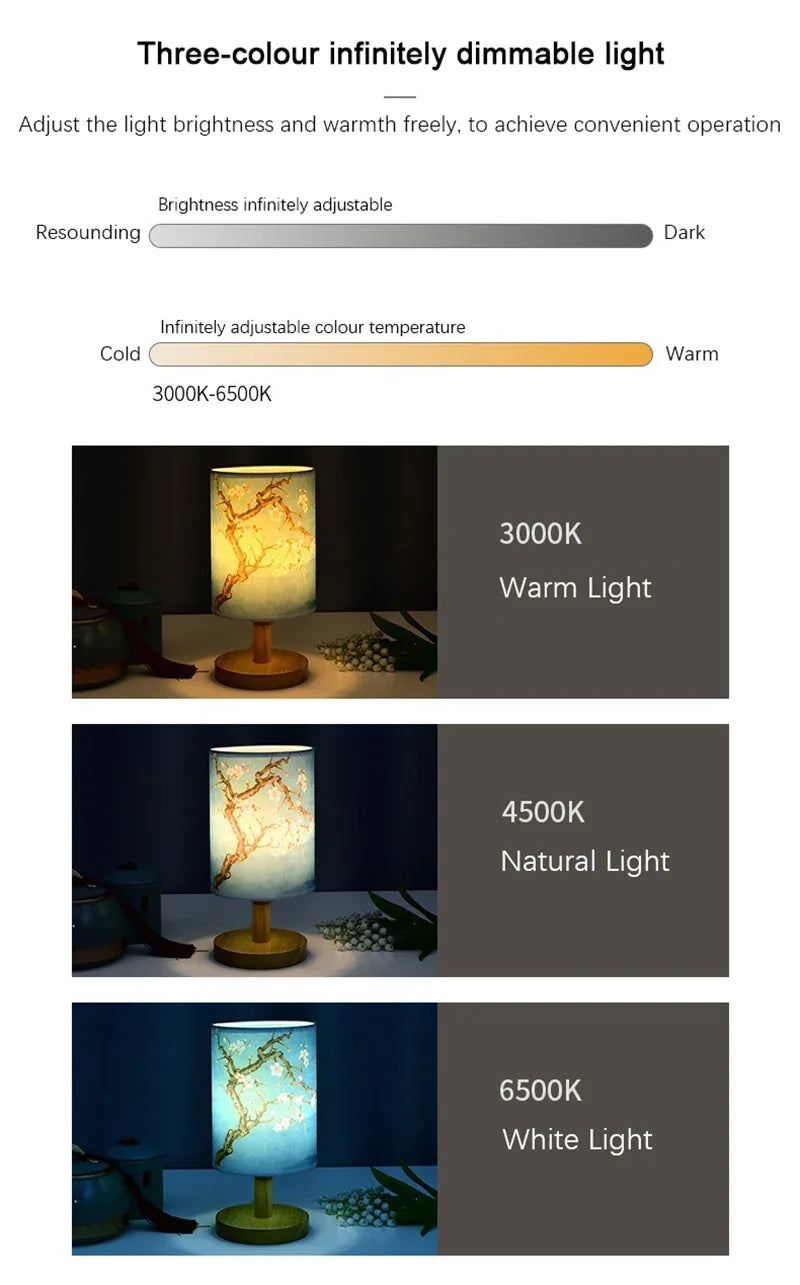 LED Square Decoration Table Lamps Simple Chinese Style Dimmable EU Plug Night Light Fabric Lampshade Bedroom Bedside Lights