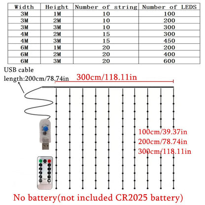 3M 4M 6M LED 8 Mode Fairy Light Wedding Party Decor Christmas Holiday Light Garland Birthday Decoration USB Curtain String Light