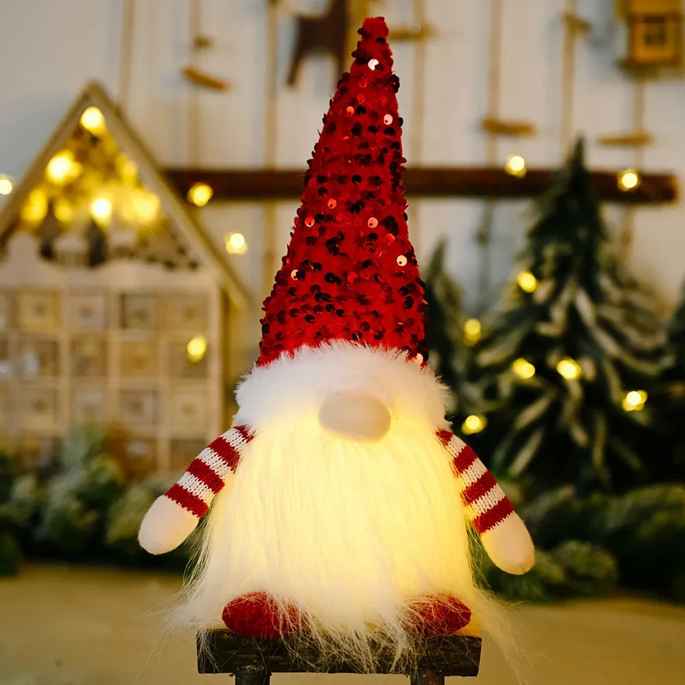 30cm Christmas Doll Elf Gnome with Led Night Light Christmas Decorations for Home Xmas Navidad New Year 2024 Children's Gifts