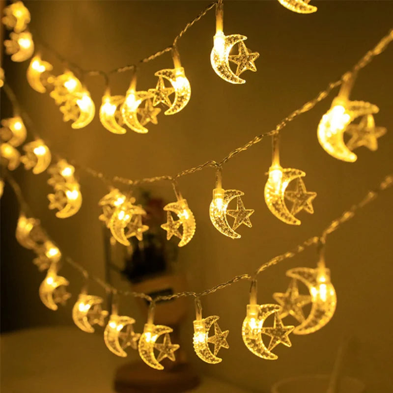 10-LED Eid Mubarak Moon Star String Lights Battery Operated Ramadan Decorations LED Lights Ramadan Kareem & Eid Al Adha Decor