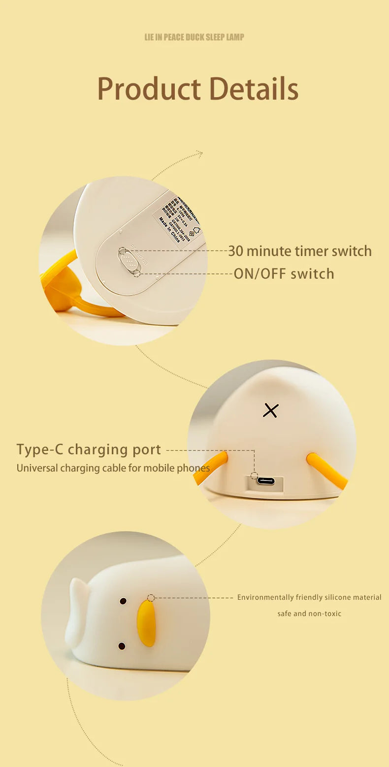 USB Rechargeable Table Lamp Duck Silicone Sleep Lamp Mood Light Bedside for Room Decoration Creative Gift Children Night Light