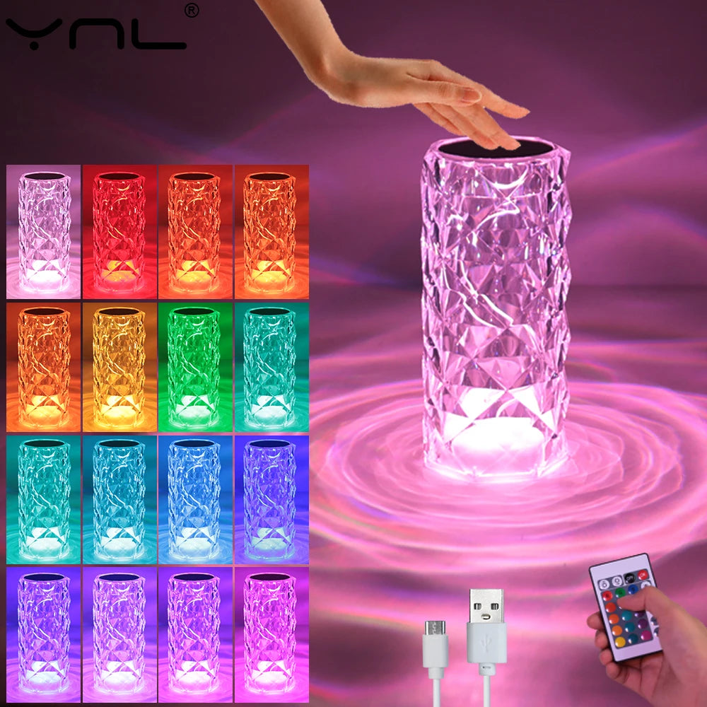 16 Colors Touch Remote Diamond Rose LED Crystal Lamps