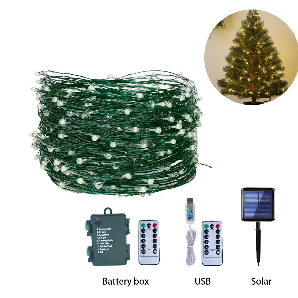 10M100LED String Lights Green Wire Fairy Lights Warm White Garland for Outdoor Home Christmas Wedding Party Garden Decoration