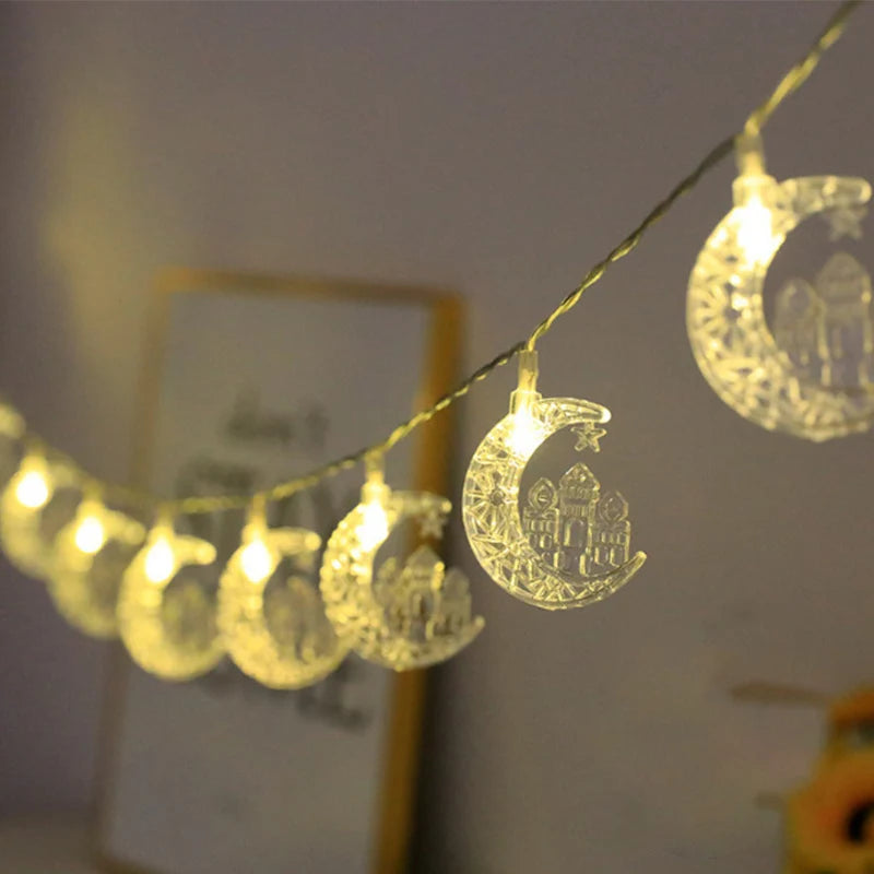 10-LED Eid Mubarak Moon Star String Lights Battery Operated Ramadan Decorations LED Lights Ramadan Kareem & Eid Al Adha Decor