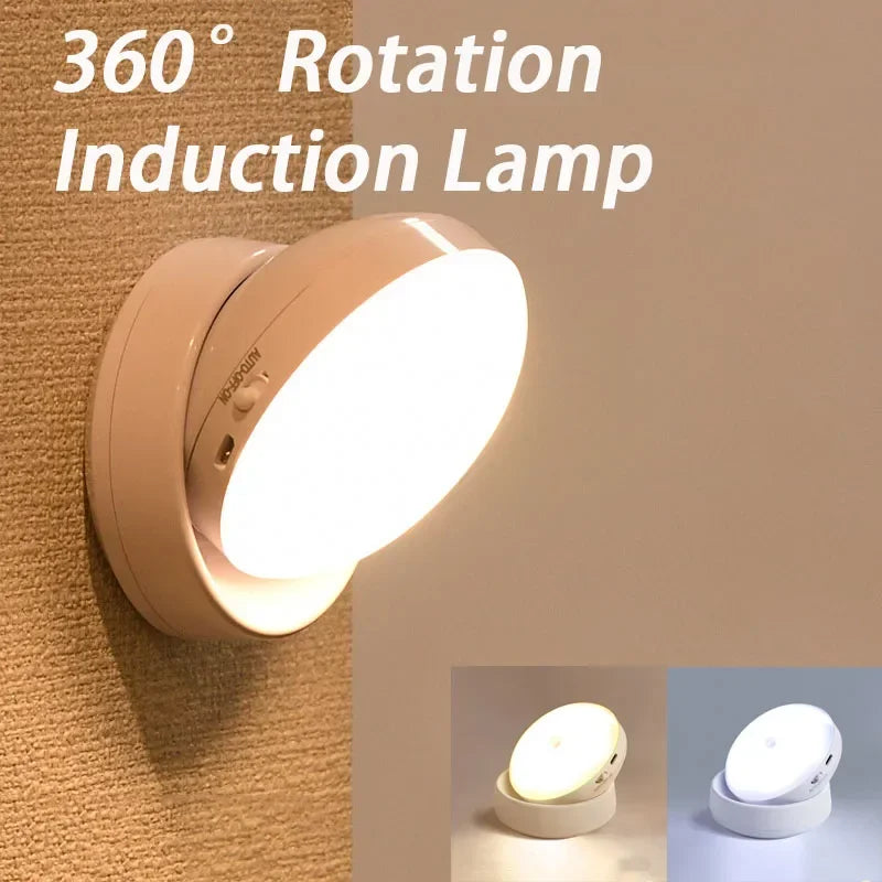 360 Rotated PIR Motion Sensor LED Night Light Wall Lamps Rechargeable Under Cabinet Light Wireless Closet Night Lamp