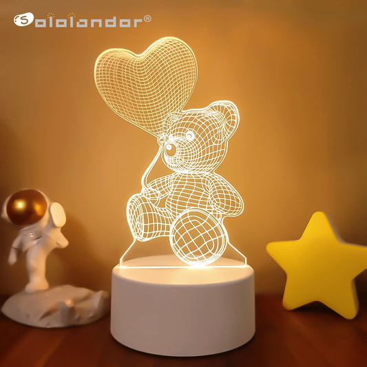 Romantic Love 3D Lamp Heart-shaped Balloon Acrylic LED Night Light Decorative Table Lamp Valentine's Day Sweetheart Wife's Gift