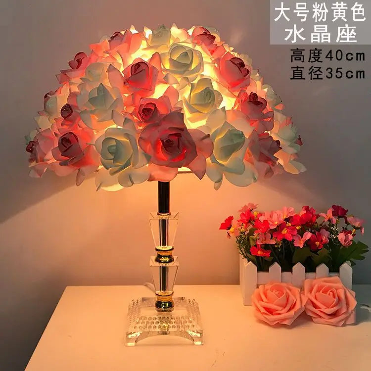 Table Lamp Rose Crystal Table Lamp Wedding Gift Ins Creative Wedding Princess Wedding Room Everlasting Warm Bedroom Bedside Lamp