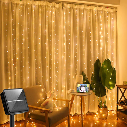 Solar Curtain Light LED Outdoor Waterproof 300leds Garland Decoration String Lights Yard Christmas  Fairy Garland String Lights