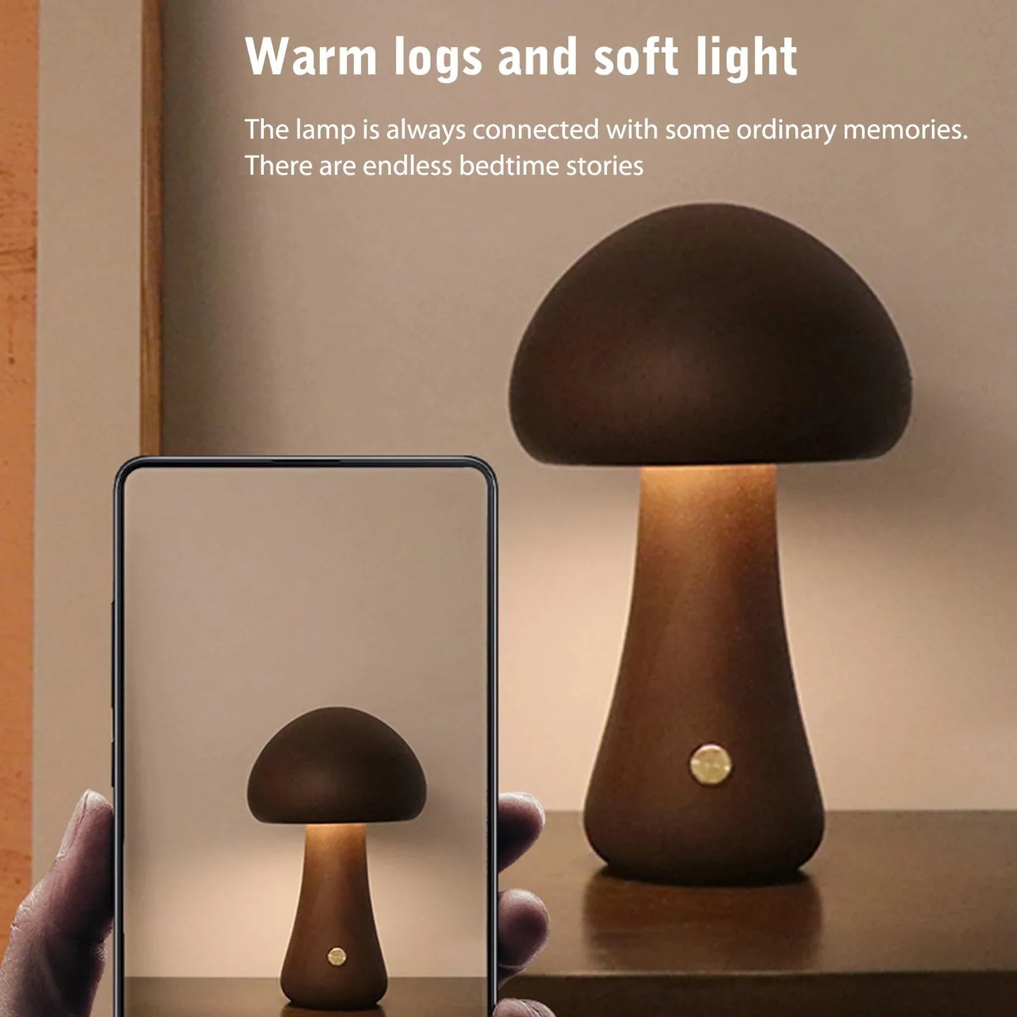 Cute Mushroom LED Night Light Wooden Bedside Table Lamp with Touch Switch Room Decoration High-level Environmental Mushroom Lamp