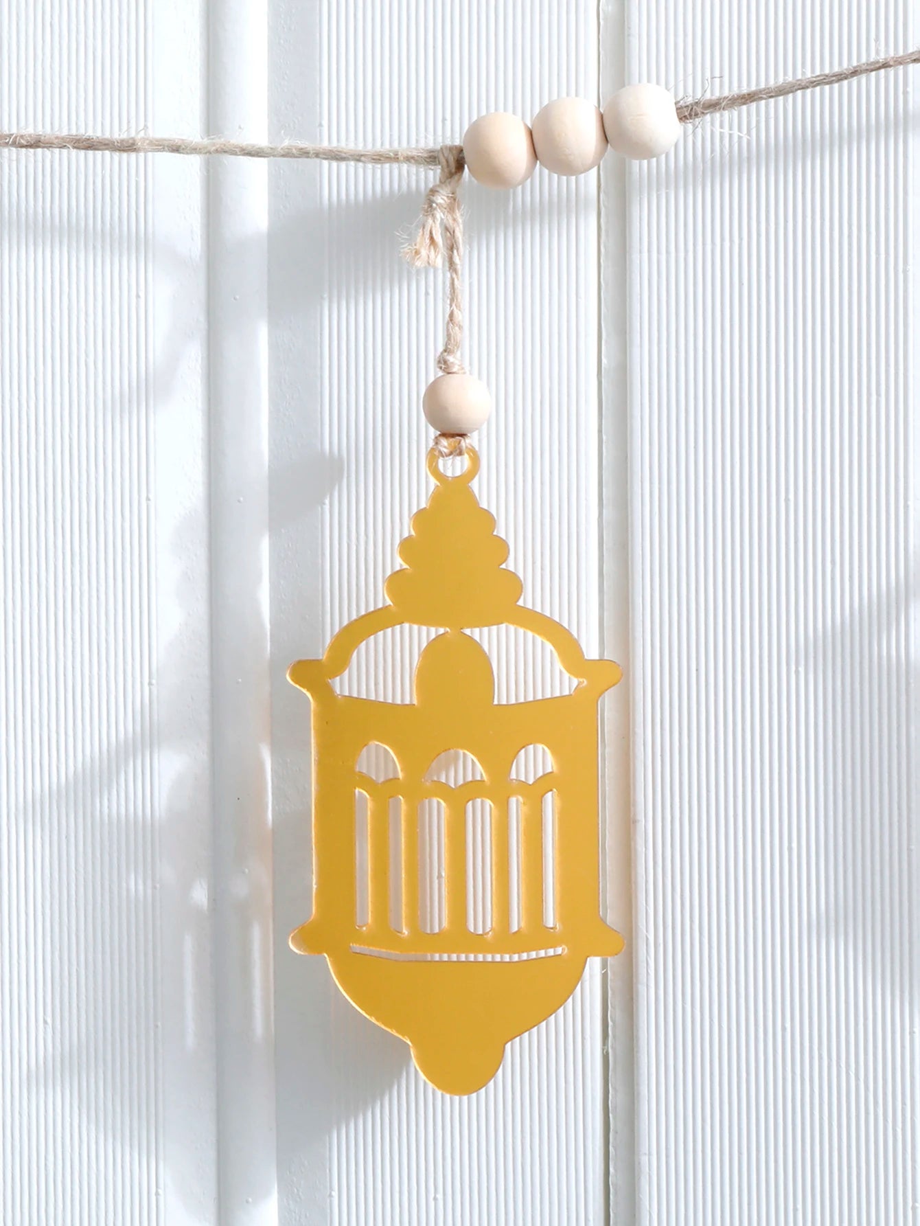 1Pc Ramadan Acrylic Lantern Flag with Wooden Beads，Eid Mubarak Banner，Happy Ramadan Ornaments，muslim decor Country Rustic Decor