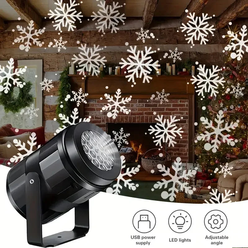 1pc LED Snowflake Christmas Projector Light USB Powered Rotating Pattern Festive Lighting Holiday Decorative Snowflake Lamp