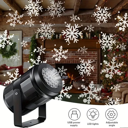 1pc LED Snowflake Christmas Projector Light USB Powered Rotating Pattern Festive Lighting Holiday Decorative Snowflake Lamp