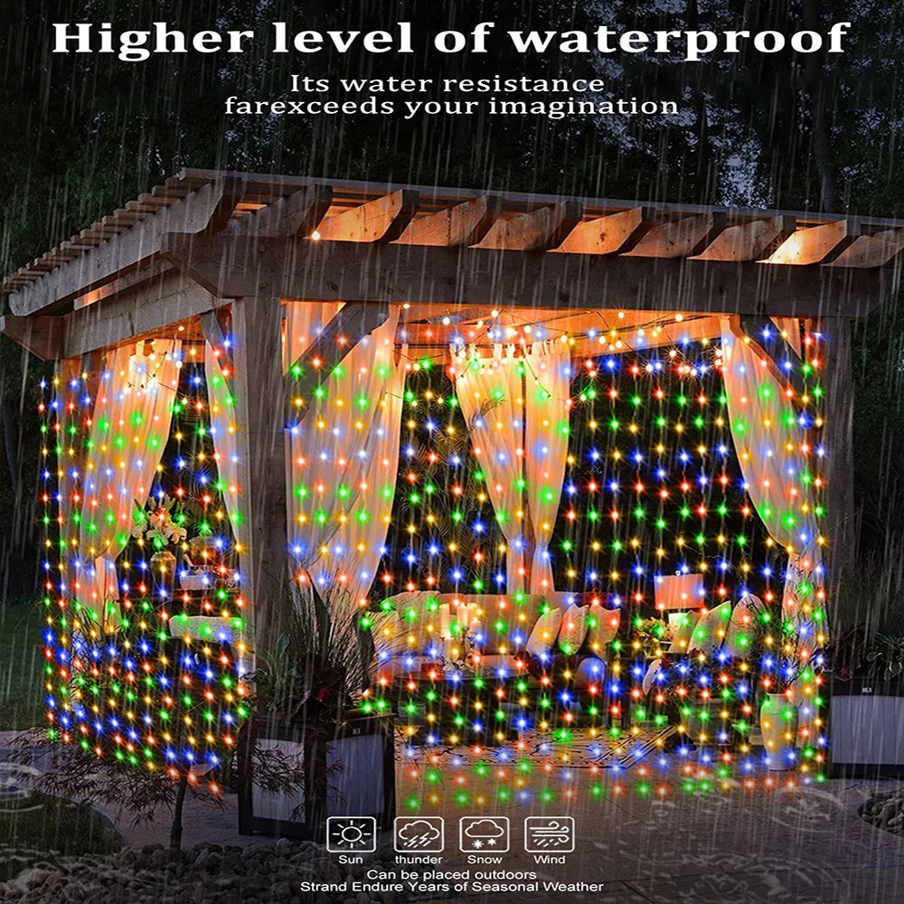 Solar Powered Curtain Lights Outdoor Waterproof  Decoration 8 Lighting Modes Curtain Fairy Lights Garden Christmas Decor Lights