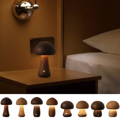 Cute Mushroom LED Night Light Wooden Bedside Table Lamp with Touch Switch Room Decoration High-level Environmental Mushroom Lamp