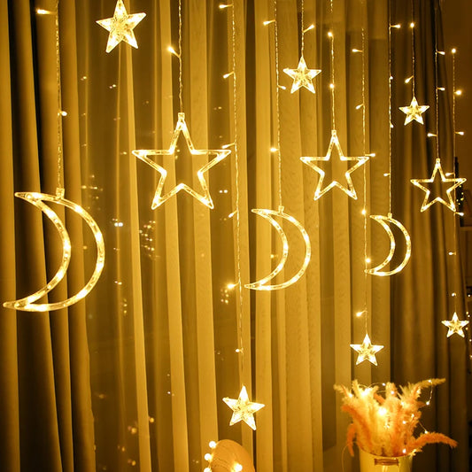 3.5M Romantic Moon Star LED Curtain String Christmas Garland Fairy Light Outdoor Garden Wedding Christmas Holiday Home Decor