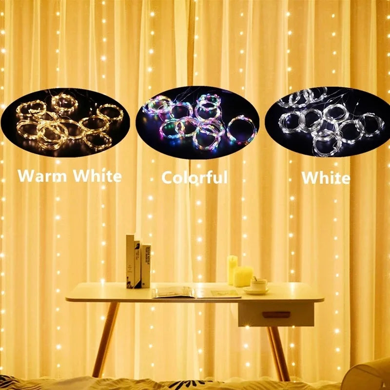 3M Led Curtain Garland Fairy String Lights Christmas Decor USB Remote Control Wedding Party Holiday Decoration for Home Bedroom