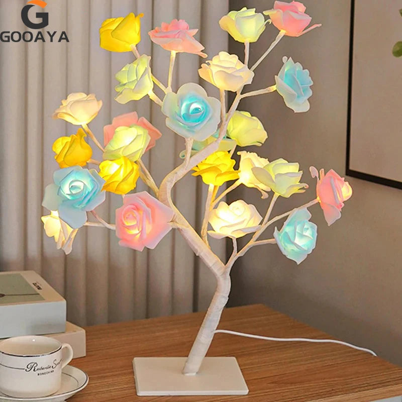 24LED Table Lamp Rose Flower Tree USB Night Lights Christmas Decoration Gift for Kids Room Rose Flower Lighting Home Decoration