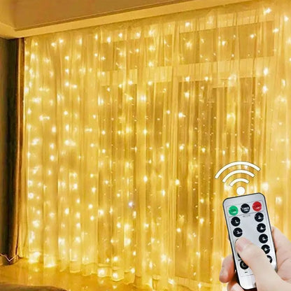 3/6M LED Curtain Garland Fairy String Lights Christmas Holiday Party Wedding Decoration USB Remote 8 Modes Waterfall Lighting