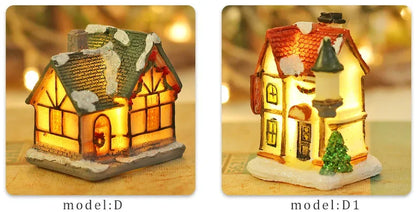 Zilvix Christmas Decoration 2024 New Year Night Light LED Snow House Sculpture Home Resin Crafts Xmas Ornaments Gift for Kids