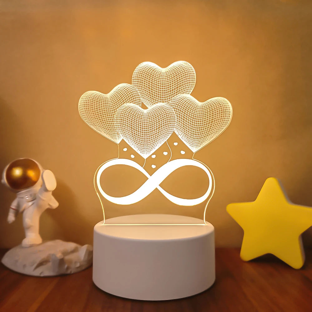 Romantic Love 3D Lamp Heart-shaped Balloon Acrylic LED Night Light Decorative Table Lamp Valentine's Day Sweetheart Wife's Gift