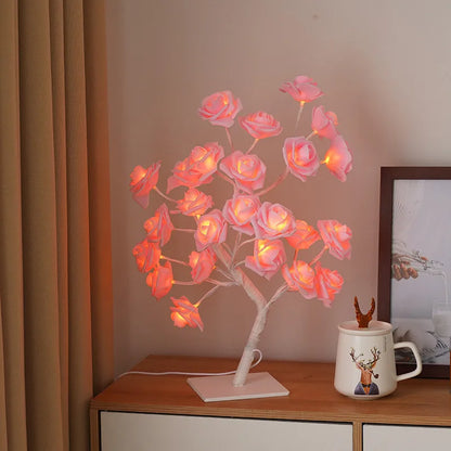 24LED Table Lamp Rose Flower Tree USB Night Lights Christmas Decoration Gift for Kids Room Rose Flower Lighting Home Decoration