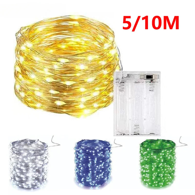 50Leds 100Leds Battery String Fairy Lights Copper Wire Christmas Light  Wedding Party Holiday Fairy Lights Battery Power Supply