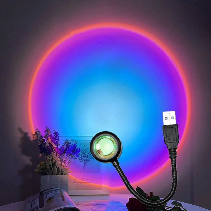 LED USB Sunset Lamp Projector Home Decor Night Light Portable Mood Light For Living Room Wall Photography Atmosphere Neon Lights