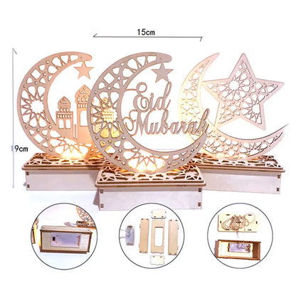 Ramadan Wooden Moon Star Lights Decoration Home Bedroom Festival Decor 2025 Ramadan Party Lighting Decorative Night Lamps