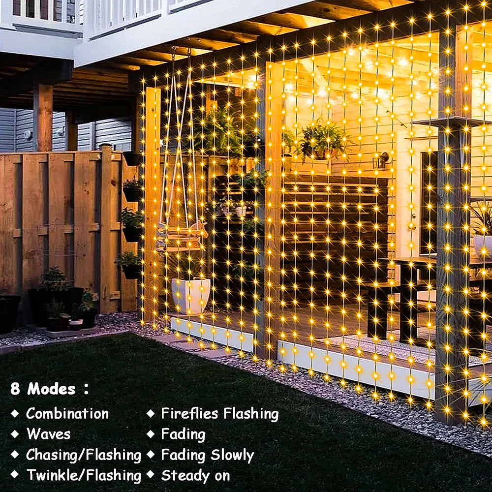 Solar Curtain String Lights 3M USB Power Fairy Lights 8 Mode Holiday Garland Lamp Outdoor Yard Christmas Decor String Lights