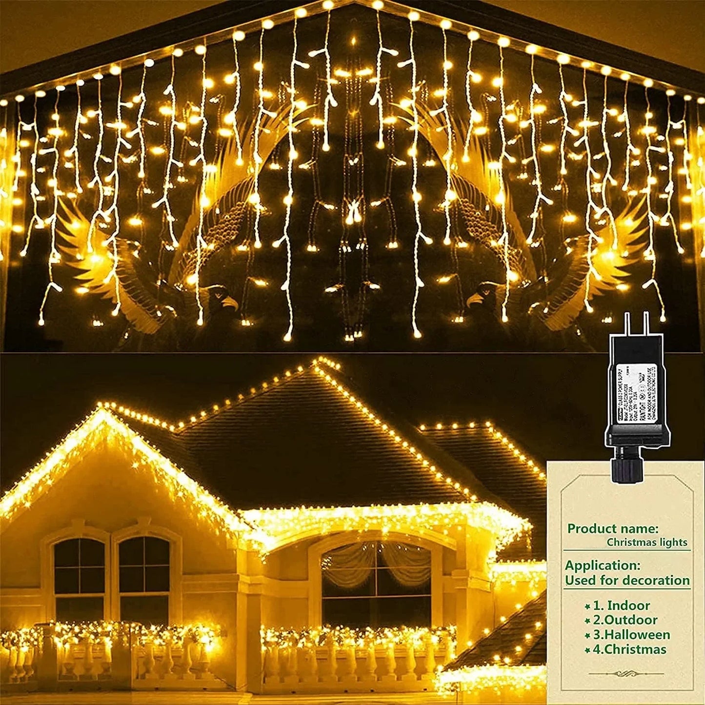 Christmas LED Icicle Style Lights with Twinkling strobes white cable icicle(Warm white+Cool White Strobe) 4M(W)*0.6M(H) Garlands