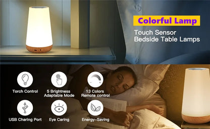 13 Color Changing Table Lamps RGB Remote Control Touch Dimmable Lamp Portable Table Bedside Lamps USB Rechargeable Night Lights