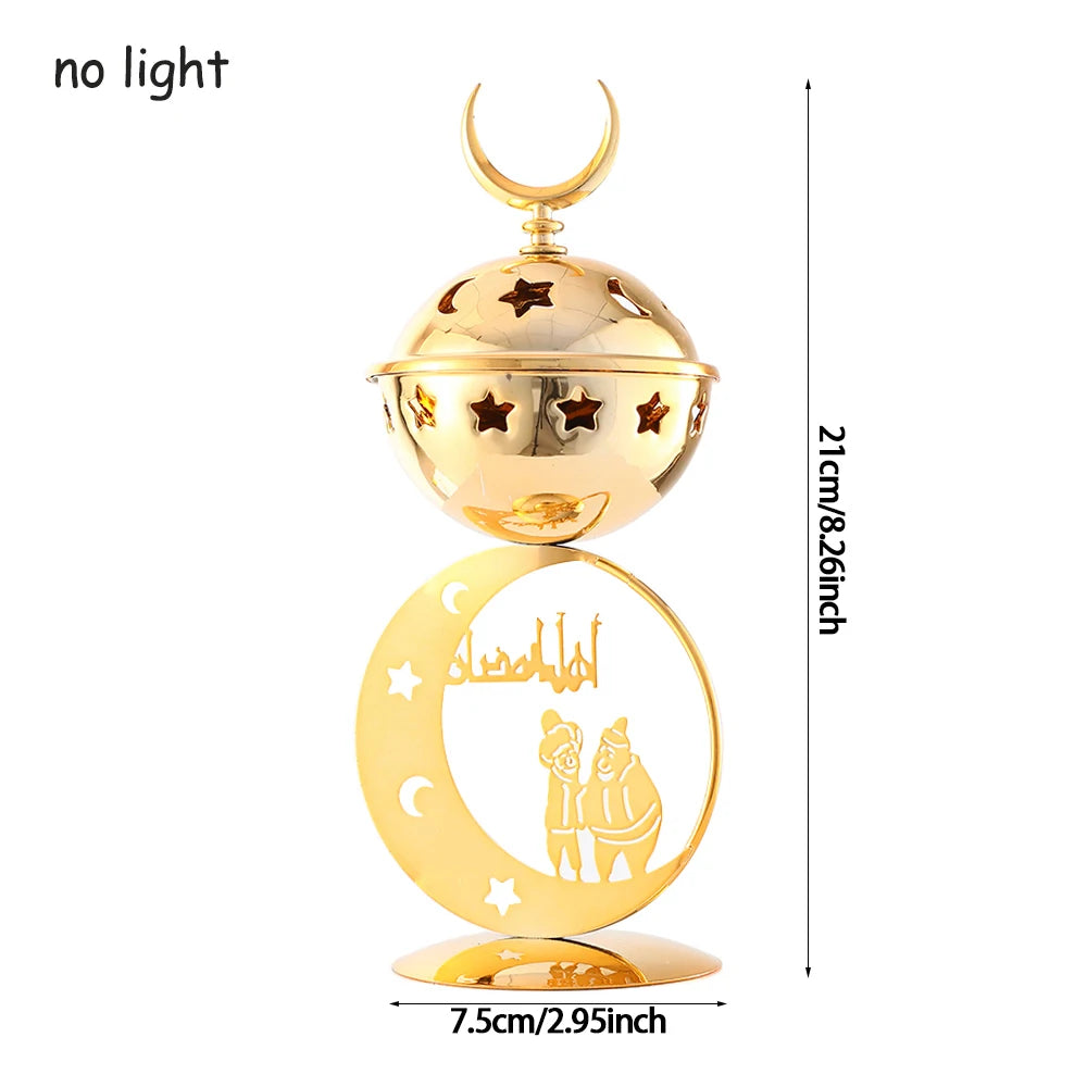 EID Ramadan Metal Gold Candle Holder Tray With Lights Eid Mubarak Muslim Islam Festival Aromatherapy Stove for Home Ornament