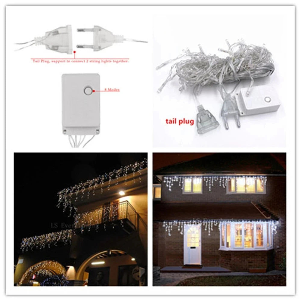 Led Curtain Icicle String Lights 5M Droop 0.4-0.6m Christmas Lights Waterfall Outdoor Decoration For Party Garden Home Wedding