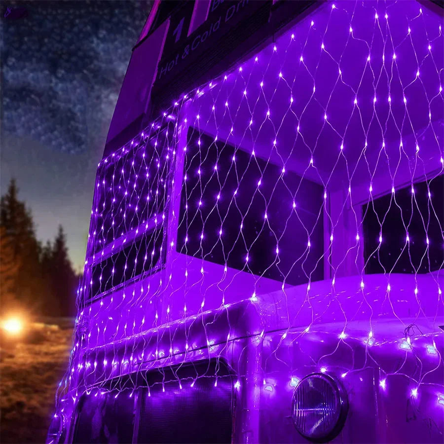 Halloween purple LED Net Mesh Fairy String Light Garland Window Curtain Christmas Fairy Light Wedding Party Garland Light