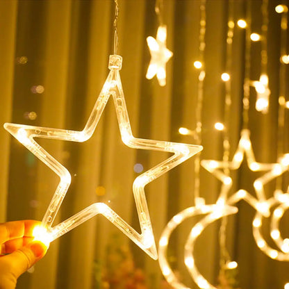 3.5M Romantic Moon Star LED Curtain String Christmas Garland Fairy Light Outdoor Garden Wedding Christmas Holiday Home Decor