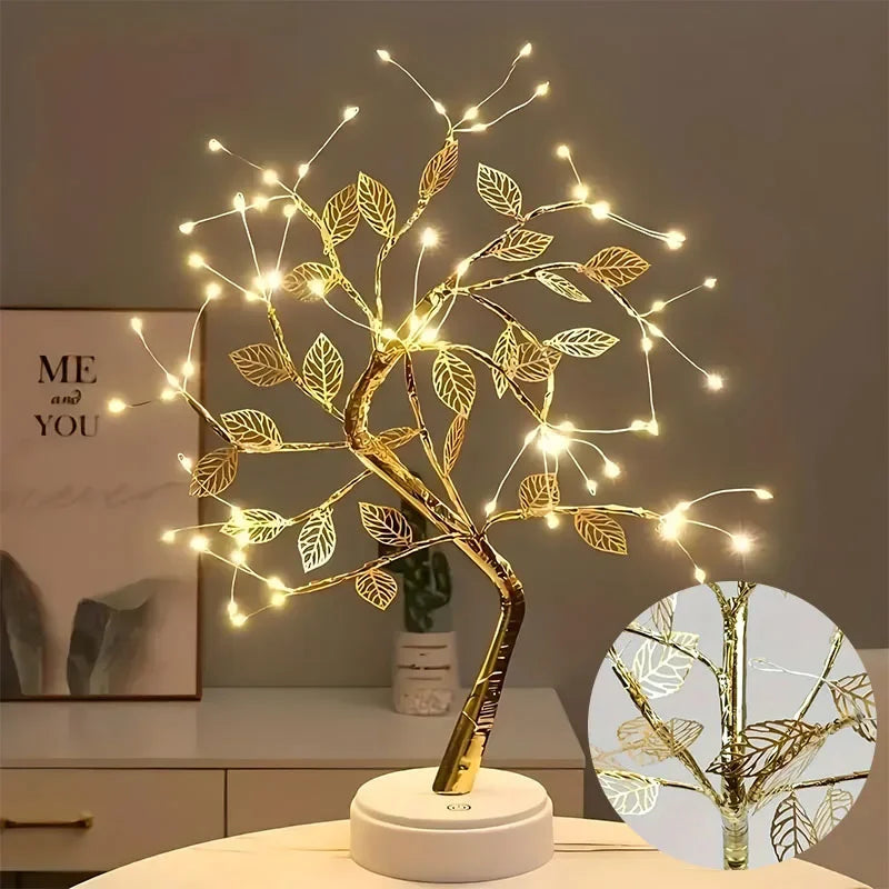 36 LED Pearl Gold Leaf Tree Light USB/Battery Tabletop Lamp for Bedroom Living Room Decorfor New Year Christmas Halloween